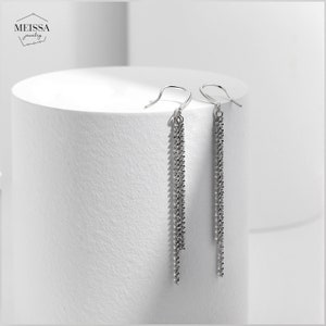 Pendientes minimalistas elegantes, plata de ley 925, delicado, simple, largo, colgante, regalo para dama de honor, su hermana, novia, mamá imagen 2