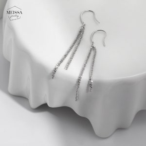 Pendientes minimalistas elegantes, plata de ley 925, delicado, simple, largo, colgante, regalo para dama de honor, su hermana, novia, mamá imagen 8