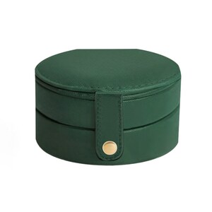 Small Travel Jewelry Box Case with Mirror, Imitation Leather Mini Organizer Portable Display Storage Case Holder, Multi-fuction Jewelry Case Dark Green