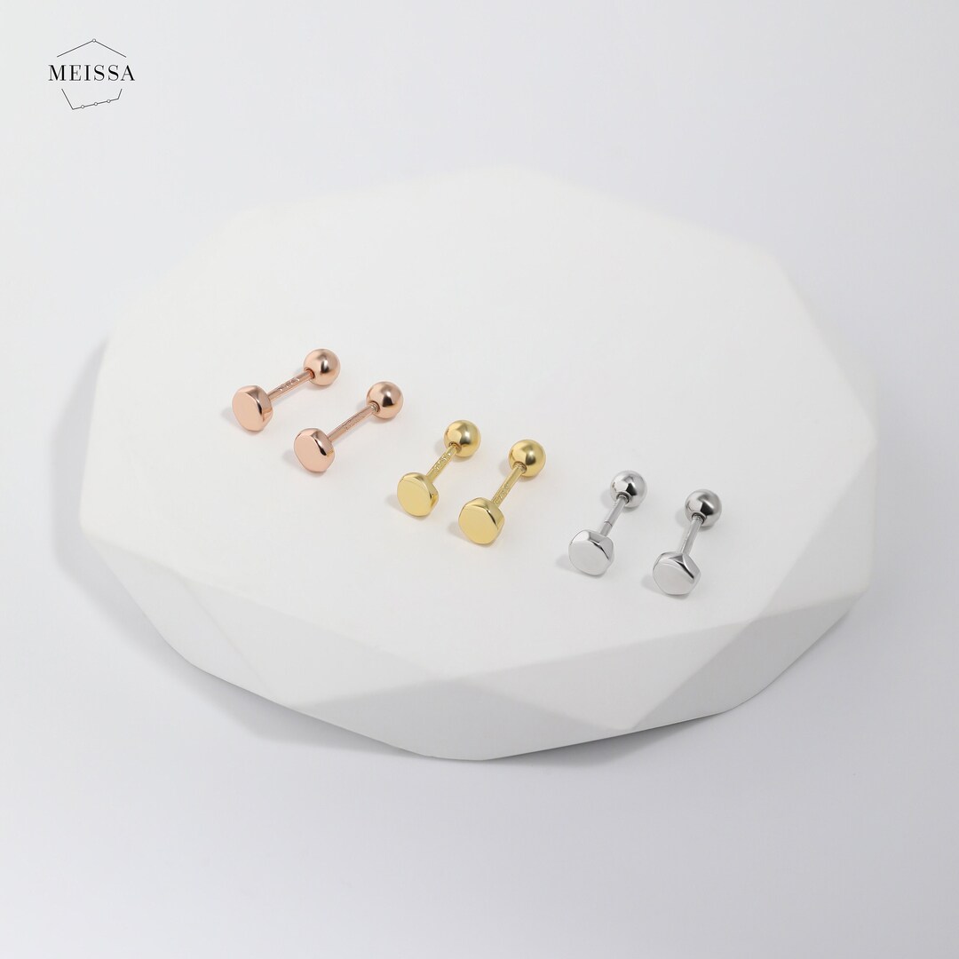 Flat Circle Ball Screw Back Earrings 925 Sterling Silver Etsy