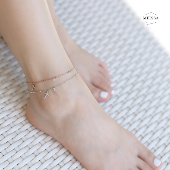 Diamond on sale cross anklet
