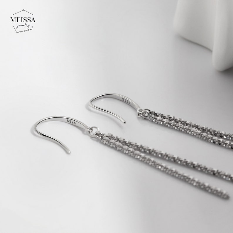 Pendientes minimalistas elegantes, plata de ley 925, delicado, simple, largo, colgante, regalo para dama de honor, su hermana, novia, mamá imagen 6