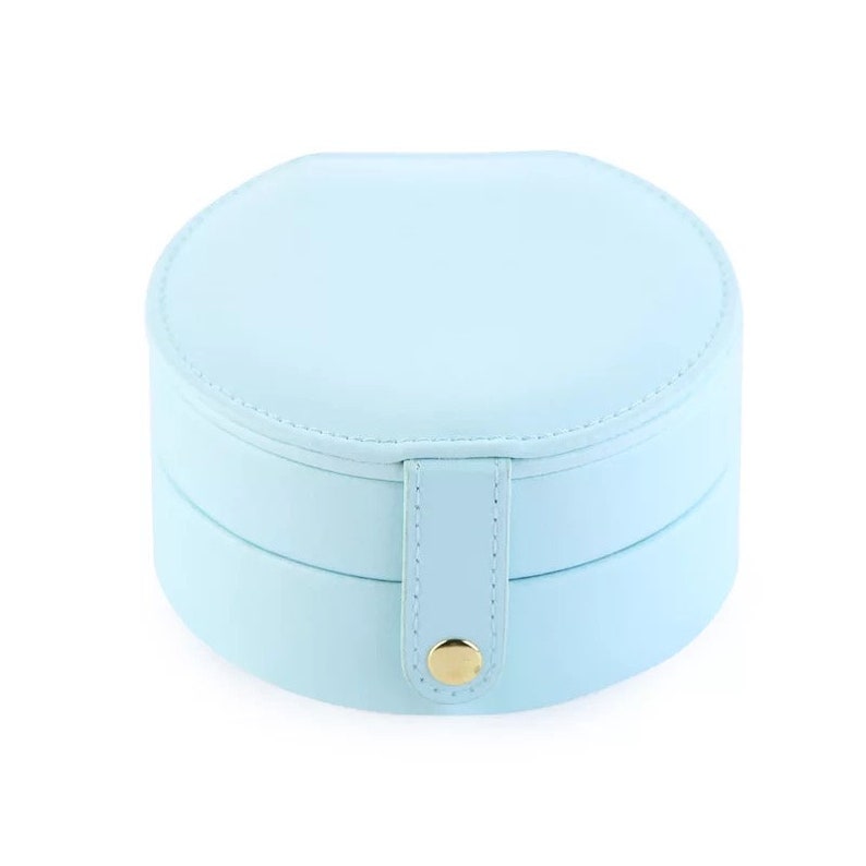 Small Travel Jewelry Box Case with Mirror, Imitation Leather Mini Organizer Portable Display Storage Case Holder, Multi-fuction Jewelry Case Baby Blue