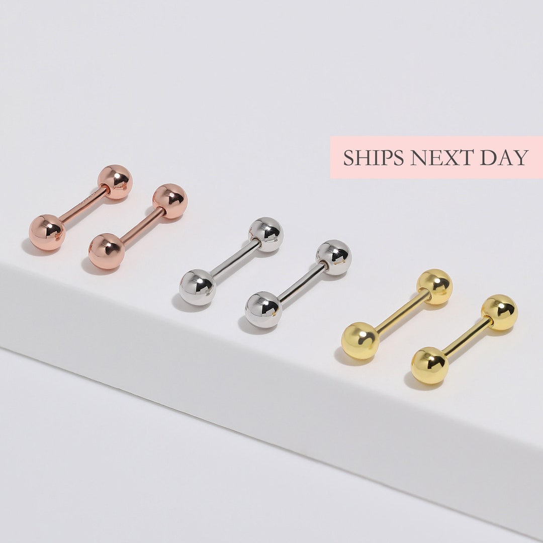Simple Ball Screw Back Earrings, 925 Sterling Silver Safety Ball Back