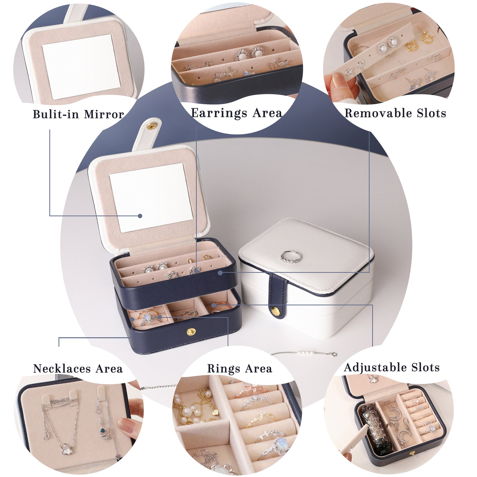 Travel Jewelry Box Case With Mirror Multifunctional Jewelry Etsy