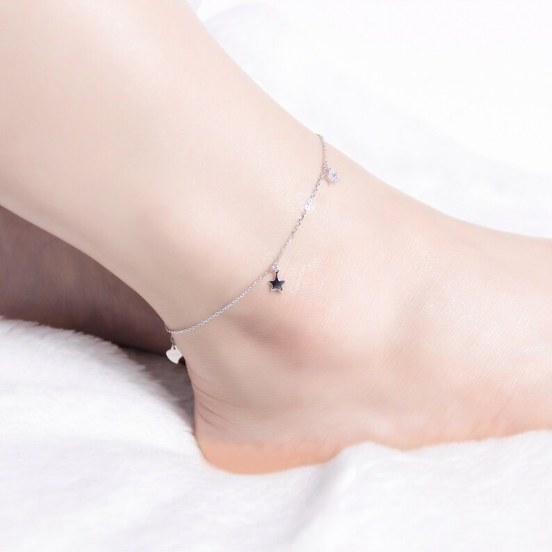 Thin Leg Bracelet Star Celestial Charm Anklet Bracelet S925 Sterling Silver CZ Stone Dainty Feet Chain Fashion Ankle Chain for Women Her