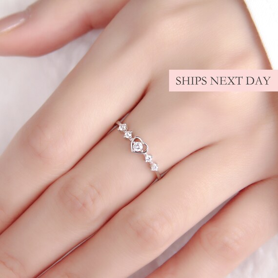 Heart Shape Princess Ring 925 Sterling Silver Cubic Zirconia CZ Size Adjustable Promise Ring Dainty Minimalist Ring Gift for Bridesmaid Her