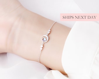 Crescent Moon Sun Star Bracelet, Sky Theme Bracelet, S925 Sterling Silver Cubic Zirconia CZ, Dainty Minimalist Women Jewelry Gift for Her