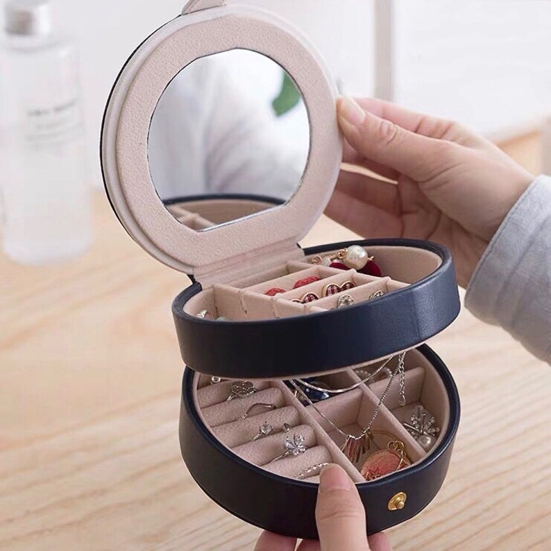 Small Travel Jewelry Box Case with Mirror Imitation Leather Etsy