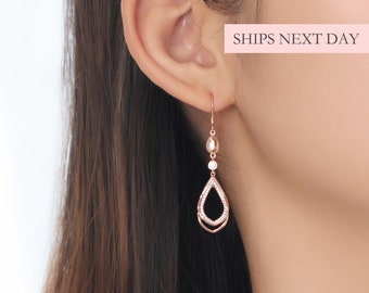 Elegant Dangle Earrings, 925 Sterling Silver Dangle and Drop Earrings Rose Gold Classy Dressy Chic Modern Statement Earrings Bridesmaid Gift