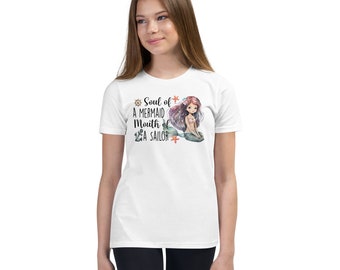 Youth Mermaid Shirt, Mermaid Top, Mermaid Tshirt, Mermaid T Shirt, Beach Theme Gift, Mermaid Outfit, Mermaid Birthday Shirt, Soul Sailor