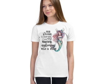 Youth Mermaid Shirt, Mermaid Top, Mermaid Tshirt, Mermaid T Shirt, Beach Theme Gift, Mermaid Outfit, Mermaid Birthday Shirt, Ocean Beautiful