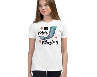 Youth Mermaid Shirt, Mermaid Top, Mermaid Tshirt, Mermaid T Shirt, Beach Theme Gift, Mermaid Outfit, Mermaid Birthday Shirt, Be Mer Mazing