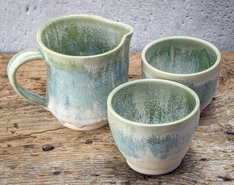 Handmade Pottery Milk Jug & Espresso Cups
