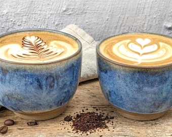 Ceramic Latte, Cappuccino Cafe au Lait Soup Mug Set - Handmade Rustic Stoneware Pottery