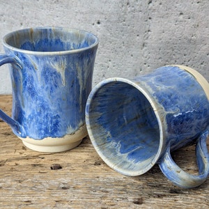 Blau Keramik Kaffee Teebecher Set - handgemachte Handwerker Dekor