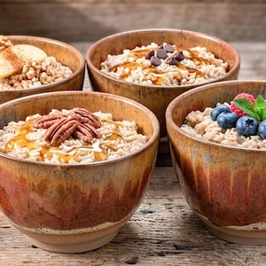 Ceramic Dessert Breakfast Cereal Soup Oatmeal Bowls (4) - Handmade Rustic Stoneware Pottery