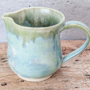 Large Green Ceramic Pitcher, Jug or Flower Vase 31 oz - Handmade