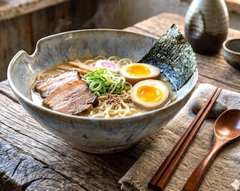 Large Ceramic Ramen Noodle Rice Pho Soup Curry Bowl - Handmade Rustic Stoneware Pottery