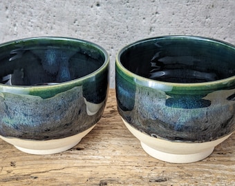 Blue Stoneware Dessert Serving Bowl Set - Handcrafted