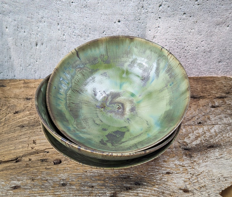 Handcrafted Set of 3 Pasta Pottery Bowls image 2