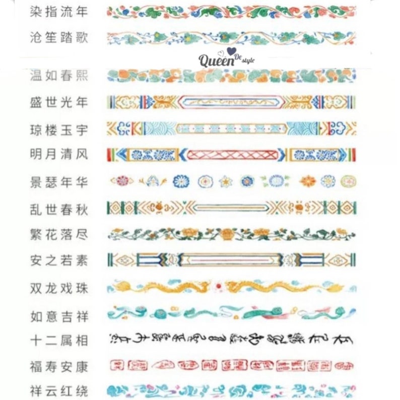 Washi tape Masking tape Japanese washi paper Trendy Stationary Teenager Favorite Watercolor Chinese Lucky patten Wonderful time QUEENDE