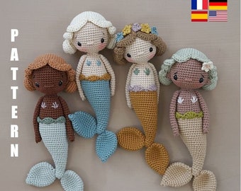 Lulú la sirena. Amigurumis. Patrón de ganchillo. Häkelanleitung. Muñeca hecha a mano. Häkeln. Hazlo tú mismo.