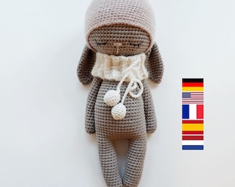 câliner le lapin Chloé. Patron Häkel Anleitung *crochet pattern*, Amigurumi, crochet, bunny, deutsch, english, espanol, francais, nederlands.