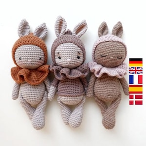 Bébé lapin Peaches. Häkel Anleitung Modèle au crochet patron croché Amigurumi plusieurs langues disponibles. image 1