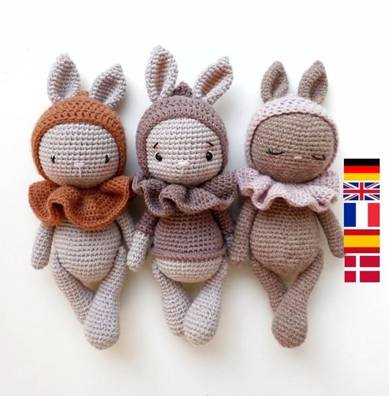 Bébé lapin Peaches. Häkel Anleitung Modèle au crochet patron croché Amigurumi plusieurs langues disponibles. image 1