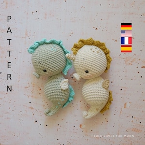 Nalu, Das Seepferdchen. Häkelanleitung. Amigurumi. Häkelanleitung. Viele Sprachen verfügbar.