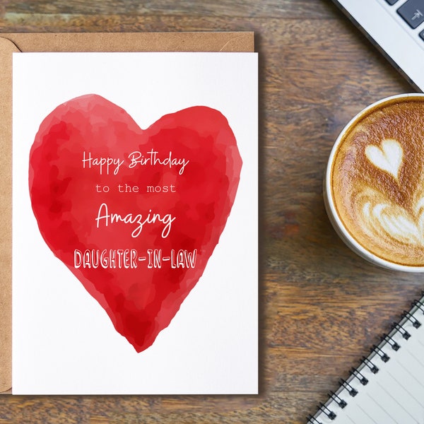 Happy Birthday To The Most Amazing Daughter-in-law, Romantic Card Design, Heart Card, Best Her Birthday Card, Love You Daughter Card