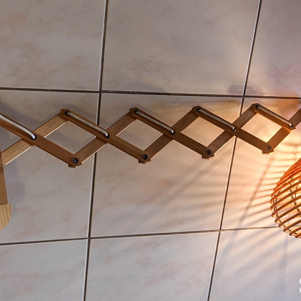 XL Vintage Wall Scissor light sconce extensible lamp Dansk Design with rattan shade MCM 1980