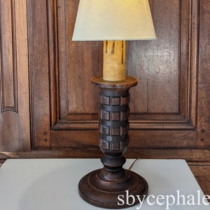 Französische Vintage geschnitzte Holzlampe Charles Dudouyt Ära circa 1940 - 20