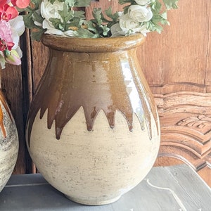 BIOT Jarre-tuinpot Vintage Franse bruine glazuurpot uit de Provence, gesigneerd vroeg 20e-eeuws plantenbakaardewerk