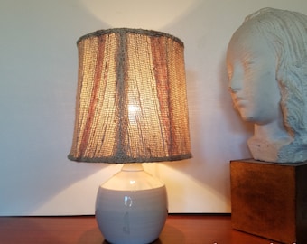 Table lamp France 1970's studio artist ceramics vintage with shade signed