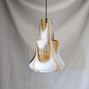 Vintage Murano chandelier glass pendant design 1970&#39;s white and amber color