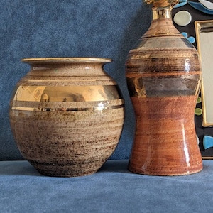Georges Pelletier set of two ceramics vases signed original 1970&#39;s amber and gold French vintage