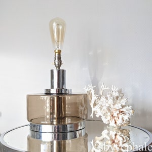 1970 Italian smoked glass & chrome desk / table lamp,  Vintage mid century modern design MCM 20th century