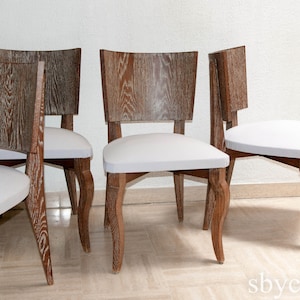 Four vintage French art deco chairs limed / cerused oak  1940 era Mid 20th century modern era