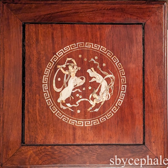希少 ビンテージトレイ rosewood Antique Rosewood Side Table, Shell Inlay Dancers, Circa 1900