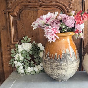 BIOT jarre garden pot Vintage French Provence yellow glaze pot signed early 20th century planter pottery