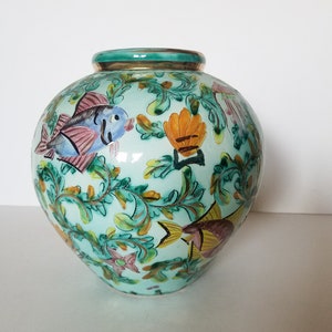Monaco 1960 vintage ceramics vase mid 20th century modern marine decor fish signed Cerart MCM