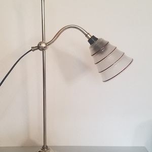 French Antique desk workshop couture table lamp 1910 with its modernist glass shade Bauhaus Futurism Modernism early 20th century Paris