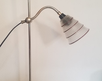 French Antique desk workshop couture table lamp 1910 with its modernist glass shade Bauhaus Futurism Modernism early 20th century Paris