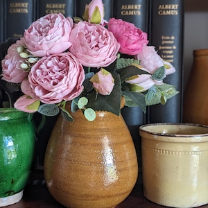 Vintage French Provence yellow glaze pot Mid 20th century flower vase garden pottery or utensils holder for kitchen decor circa 1950