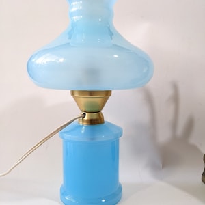 Vintage Murano table lamp aqua blue opaline glass MCM design 1960&#39;s 20th century