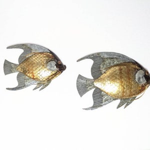 Fish metal wall sculptures 1970&#39;s MCM brutalist set of two