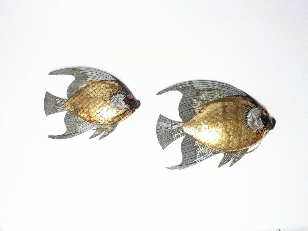 Sculpture Fer sur Socle : Banc de Poissons 3 Couleurs, H 62 cm
