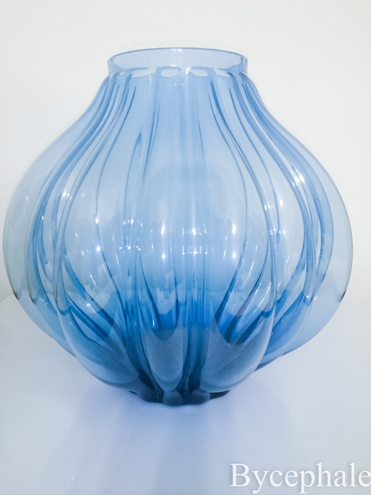 Vintage Grand vase en verre bleu italien signé VVI Ribbed Etsy France